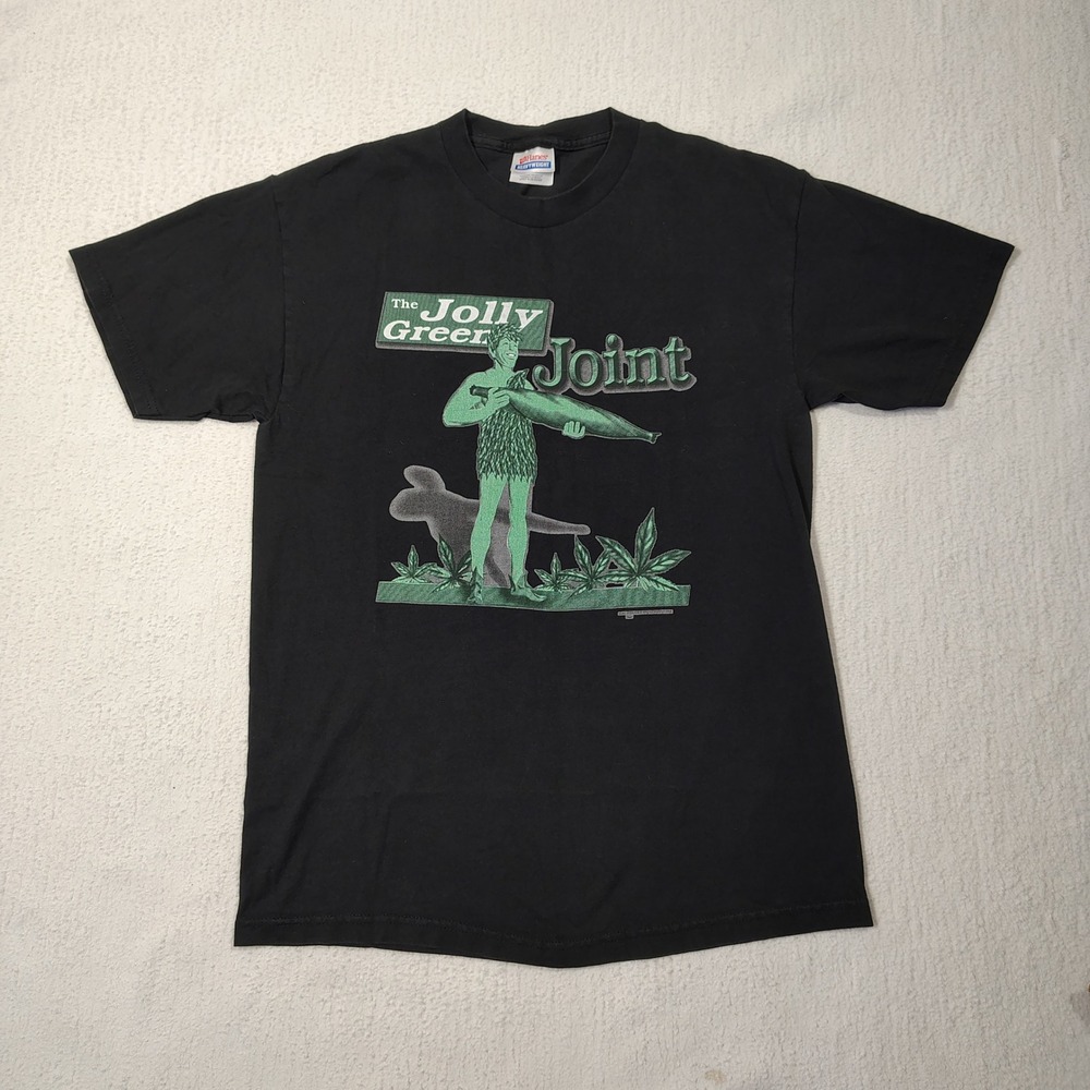 VINTAGE 90s Jolly Green Joint Weed Shirt Medium Black Stoner Marijuana Parody